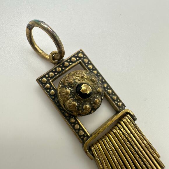 Antique Victorian gold gilt Etruscan Revival tassel fringe brass pendant charm - Picture 6 of 8